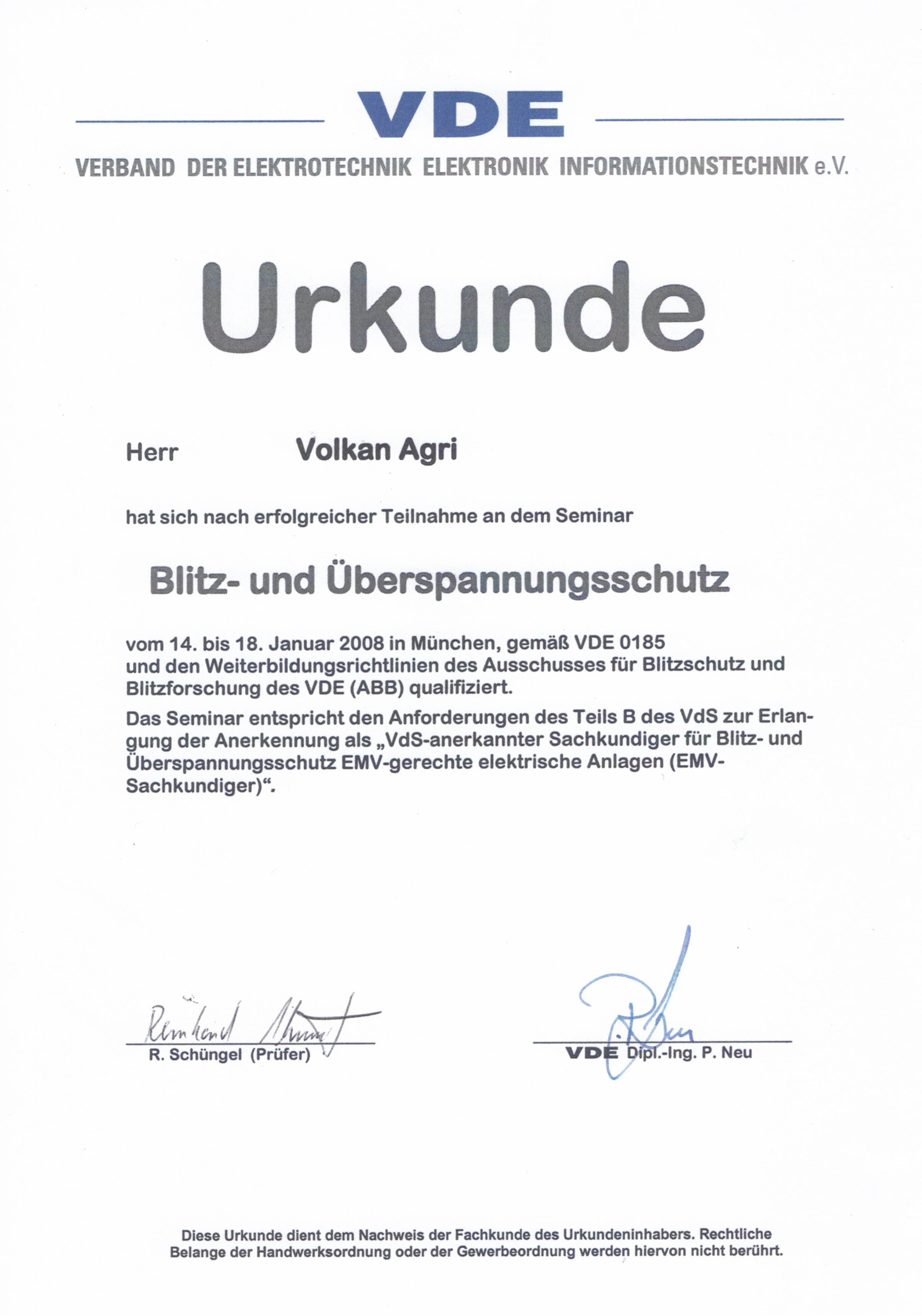 Urkunde Agri VDE 2008